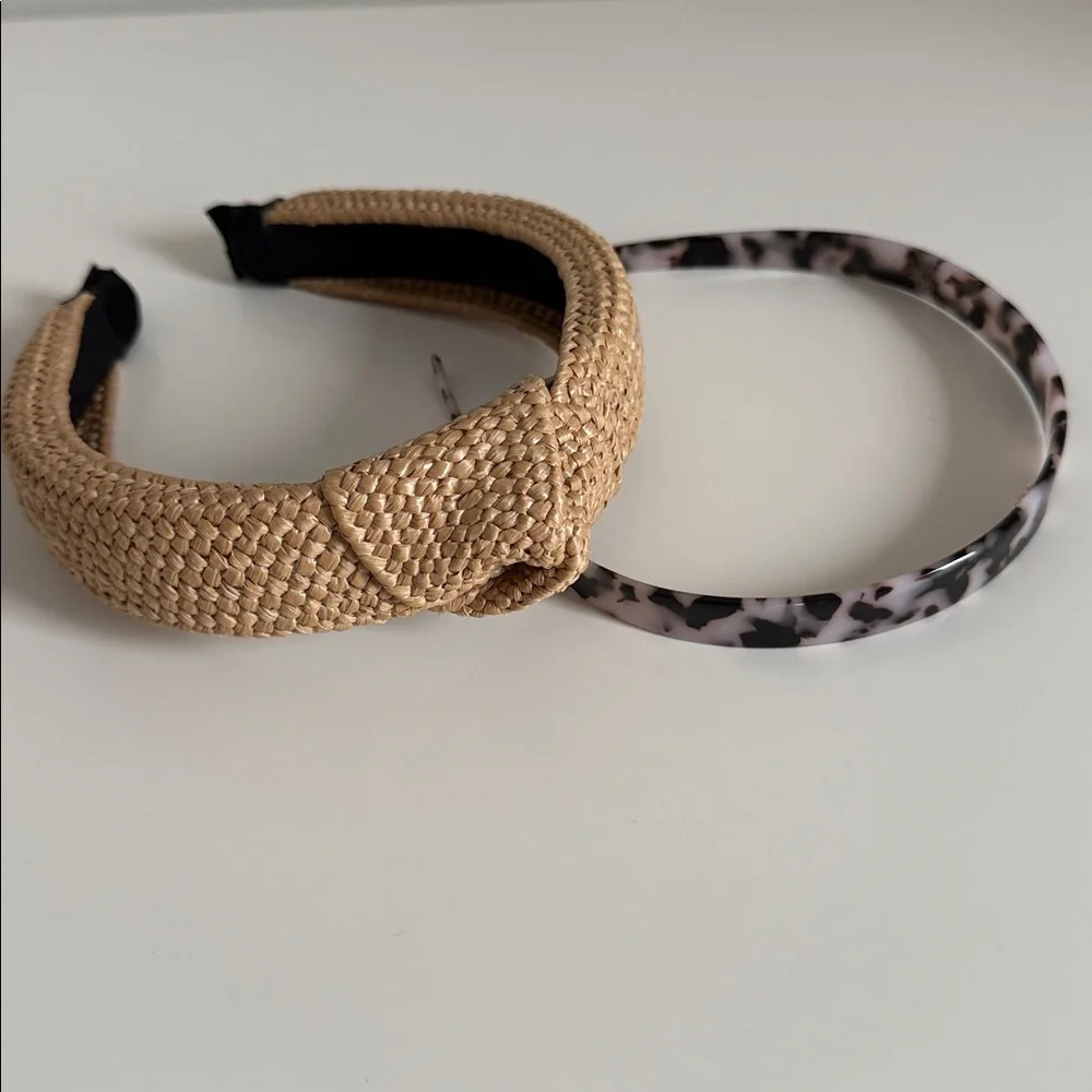 Loft / Target Headband Set - Pink Tortoiseshell Print and Natural Woven One Size